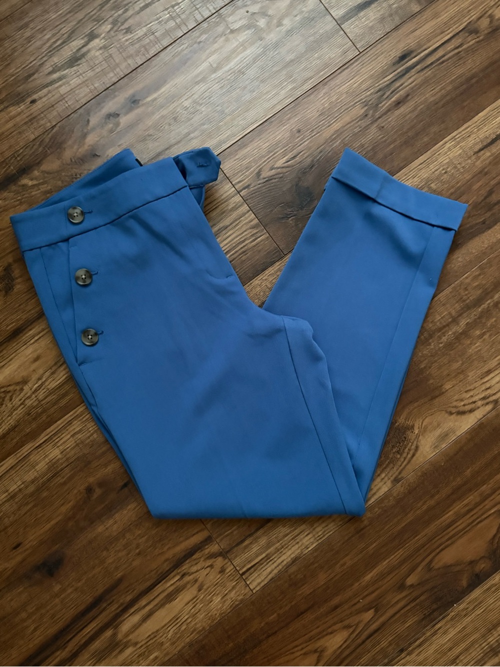 LOFT Blue High-Rise Button Side Tapered Pants